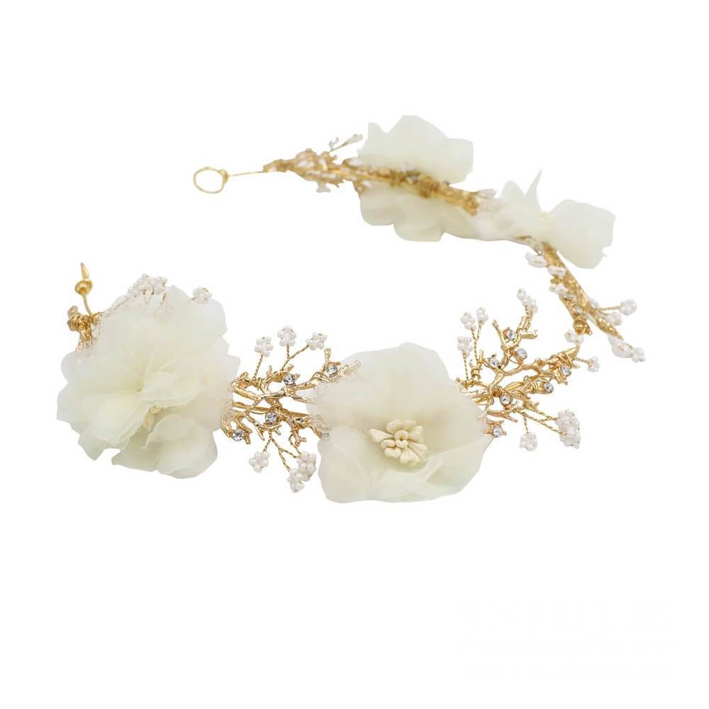 Ivory 3D Floral Wedding Headband AC1222-Headpieces-Viniodress-Gold-Viniodress