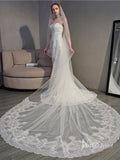 Ivory Tulle Lacy Cathedral Veil Viniodress TS18004