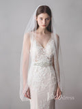 Ivory Tulle Wedding Veils One Layer Bridal Veil with Lace Hem V610-Veils-Viniodress-Ivory-Viniodress