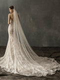 Ivory White Chapel Bridal Veils with Pearls AC1008