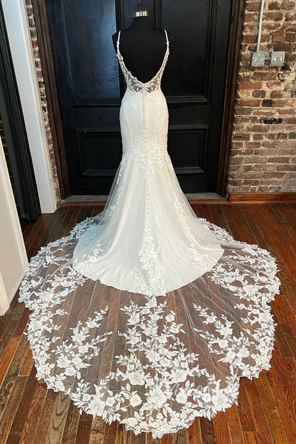 Lace Applique Wedding Dresses Mermaid Boho Wedding Dress VW2155-wedding dresses 2025 -Viniodress-Ivory-Custom Size-