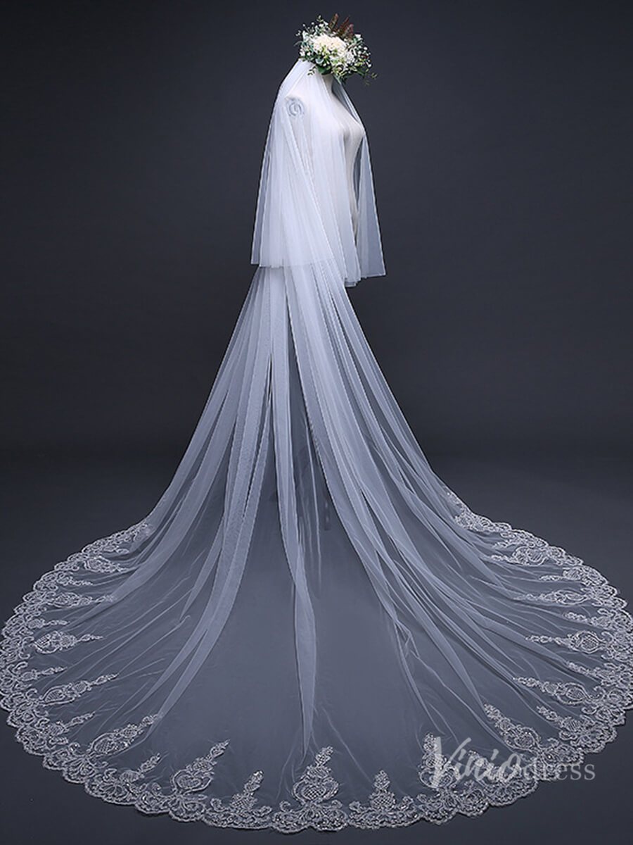 Lace Appliqued Cathedral Veil with Blusher Viniodress TS17120-Veils-Viniodress-Ivory-Viniodress