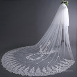 Lace Appliqued Cathedral Veil with Blusher Viniodress TS17135-Veils-Viniodress-Ivory-Viniodress