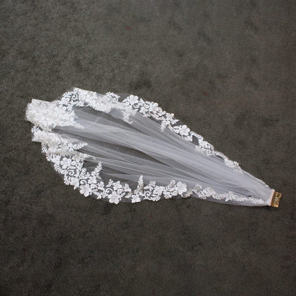 Lace Appliqued Mantilla Veils Fingertip Length V686-Bridal Veil 2025 -Viniodress-Ivory-