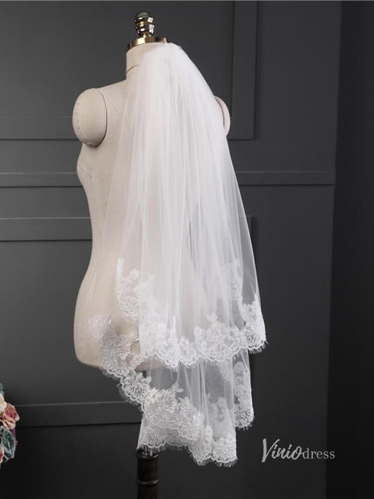 Lace Appliqued Short Blusher Veil Viniodress-Bridal Veil 2025 -Viniodress-Ivory-