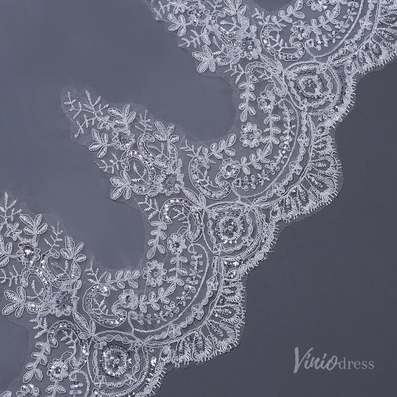 Lace Cathedral Veil with Blusher Viniodress TS17109-Bridal Veil 2025 -Viniodress-Ivory-