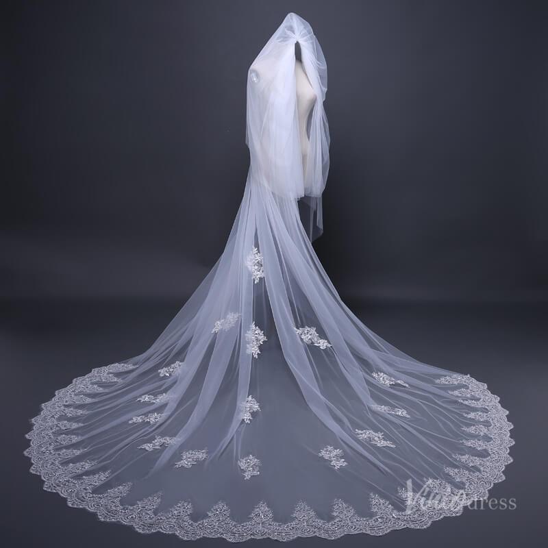 Lace Cathedral Veil with Blusher Viniodress TS17109-Veils-Viniodress-Ivory-Viniodress