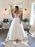 Lace Sweetheart Satin Wedding Dresses with Pockets VW1847