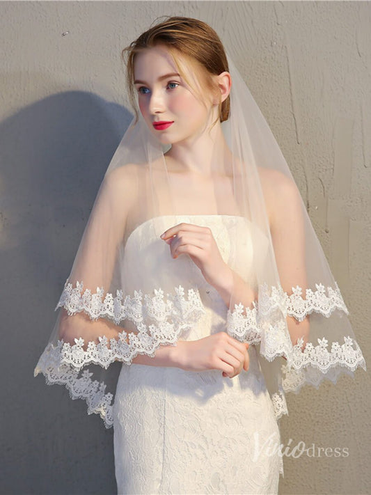 Lacy 2 Tier Bridal Veil Viniodress TS17148-Bridal Veil 2025 -Viniodress-Ivory-