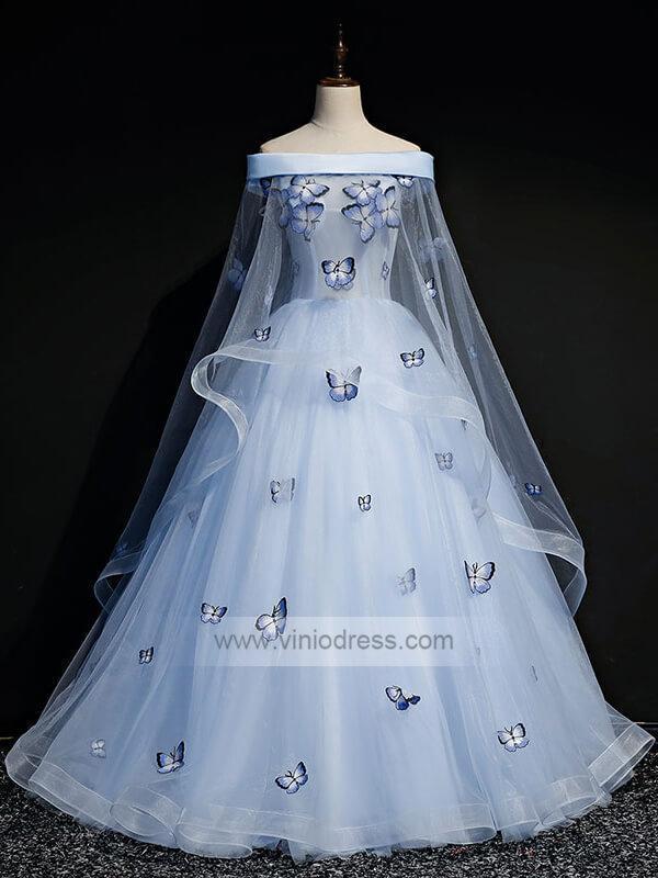 Light Blue Cap Sleeve Ball Gowns for Teens FD1459-prom dresses-Viniodress-Light Blue-Custom Size-Viniodress