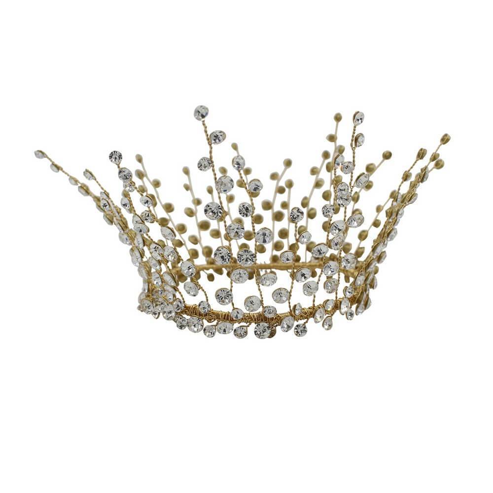 Light Gold Crystal Wedding Circle Crown AC1208-Headpieces-Viniodress-Gold-Viniodress