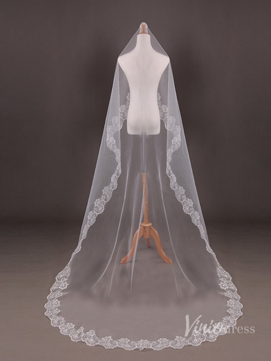 Long Lace Appliqued Bridal Blusher Veil Viniodress-Veils-Viniodress-Ivory-102''-Viniodress