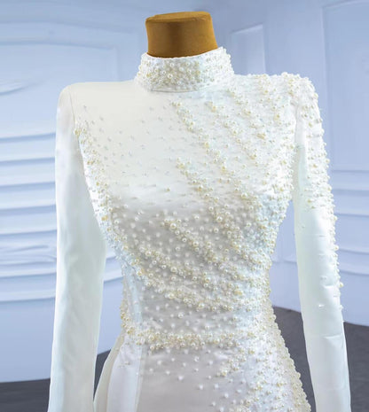 Long Sleeve High Neck Mermaid Wedding Dresses Removable Train 67248-wedding dresses 2025 -Viniodress-Ivory-Custom Size-