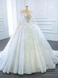Long Sleeve Lace Wedding Dresses Vintage Ball Gown VW1789