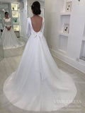 Long Sleeve Minimalist Wedding Dresses Satin Tulle Bridal Gown with Bow VW1538