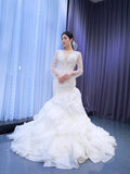 Long Sleeve Pearl Wedding Dresses Mermaid Long Sleeve Bridal Gown 67269