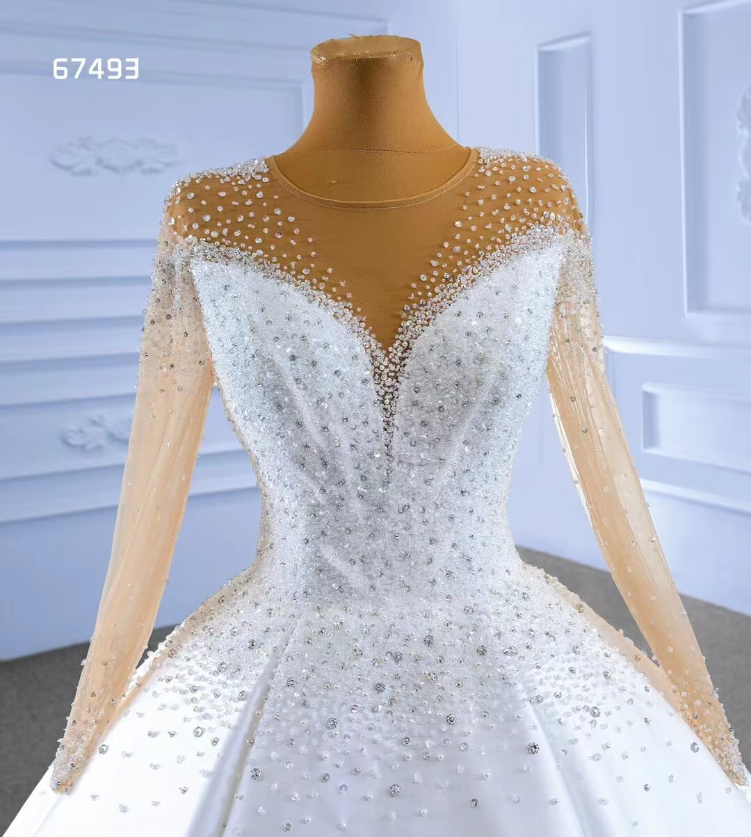 Long Sleeve Satin Ball Gown Wedding Dresses 67493-wedding dresses 2025 -Viniodress-Ivory-Custom Size-