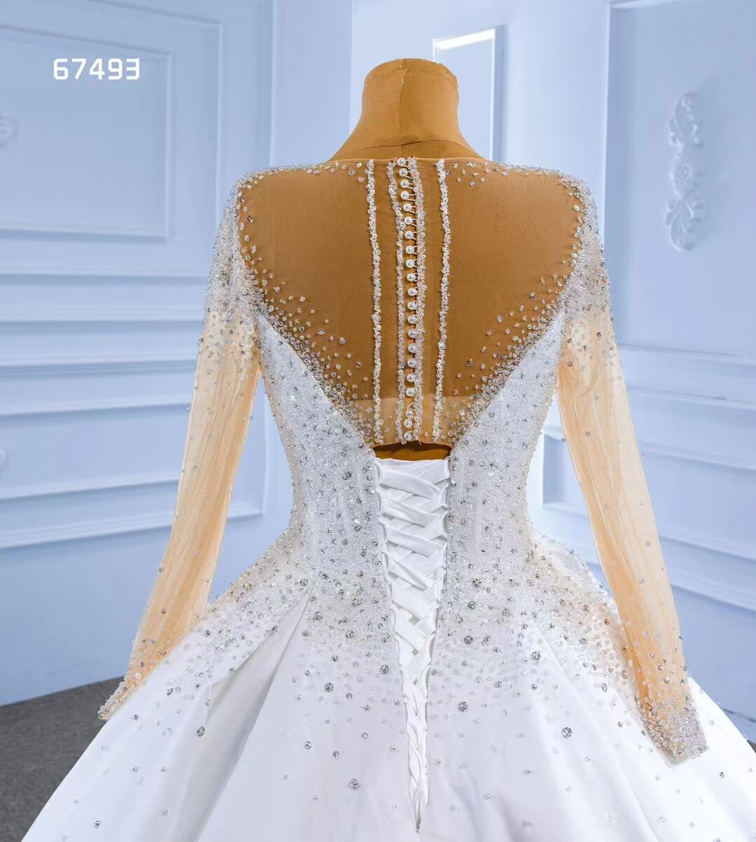 Long Sleeve Satin Ball Gown Wedding Dresses 67493-wedding dresses 2025 -Viniodress-Ivory-Custom Size-