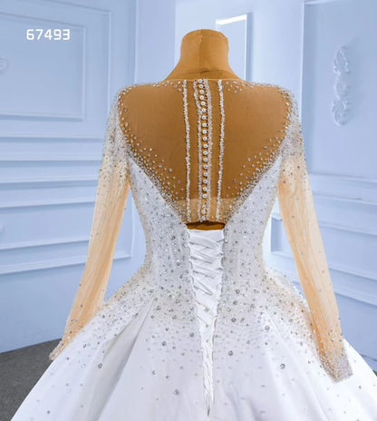 Long Sleeve Satin Ball Gown Wedding Dresses 67493-wedding dresses 2025 -Viniodress-Ivory-Custom Size-