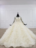 Long Sleeve Tiered Quince Ball Gown Champagne Wedding Dresses VW1692