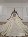 Luxury Beaded Off Shoulder Lace Wedding Dresses Cathedral Train VW1632