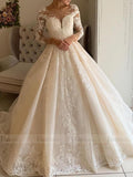 Luxury Vintage Champagne Lace Wedding Dresses with Sleeves VW1361