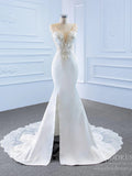 Mermaid Lace Satin Wedding Dresses with Slit VW1776