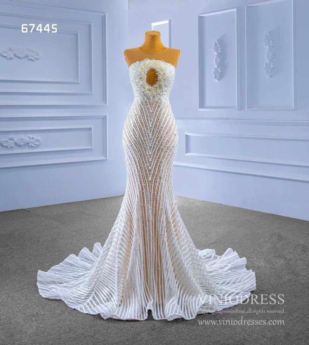 Mermaid Pearl Wedding Dresses Open Back 67445-wedding dresses 2025 -Viniodress-Champagne-Custom Size-