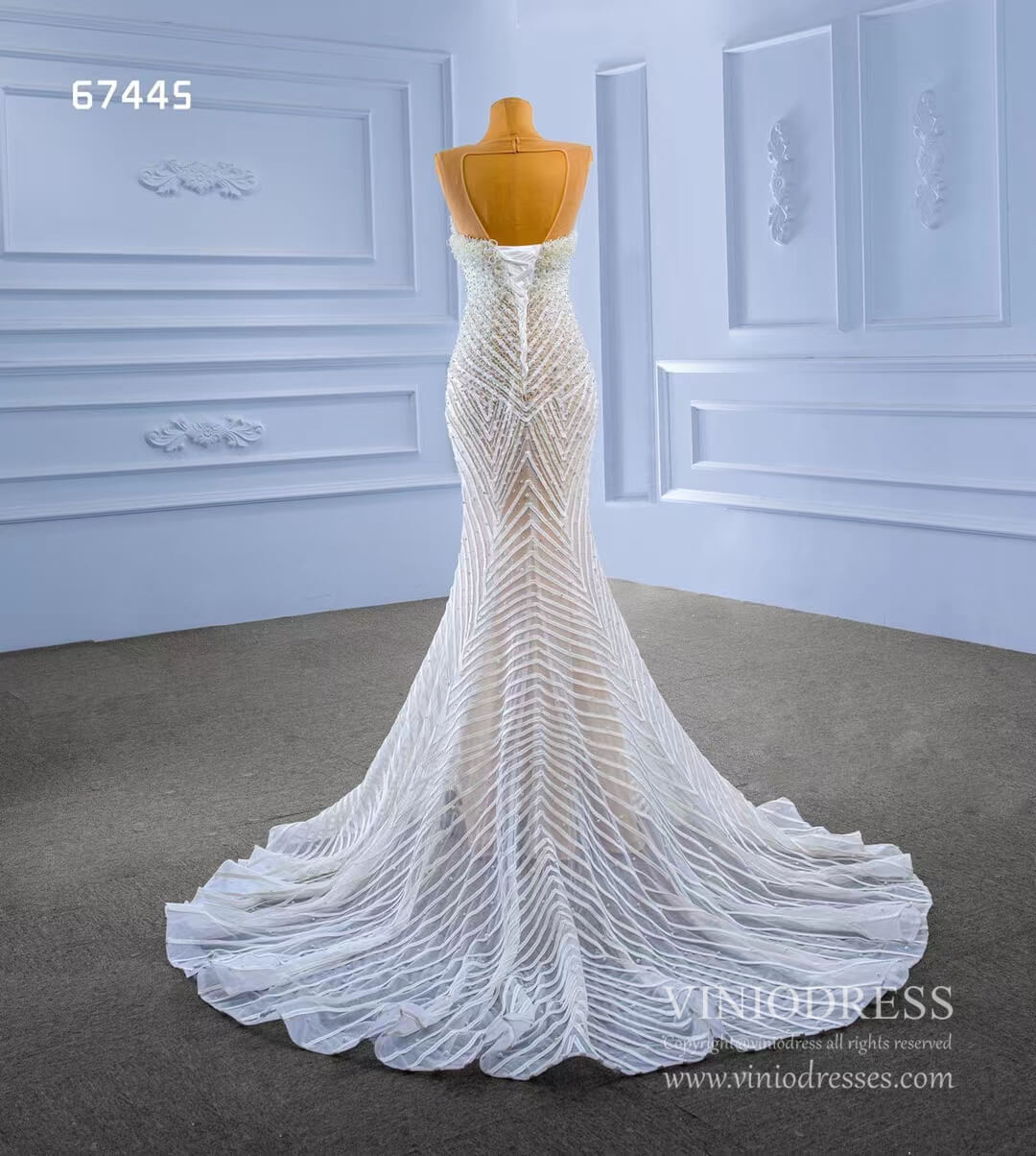 Mermaid Pearl Wedding Dresses Open Back 67445-wedding dresses 2025 -Viniodress-Champagne-Custom Size-