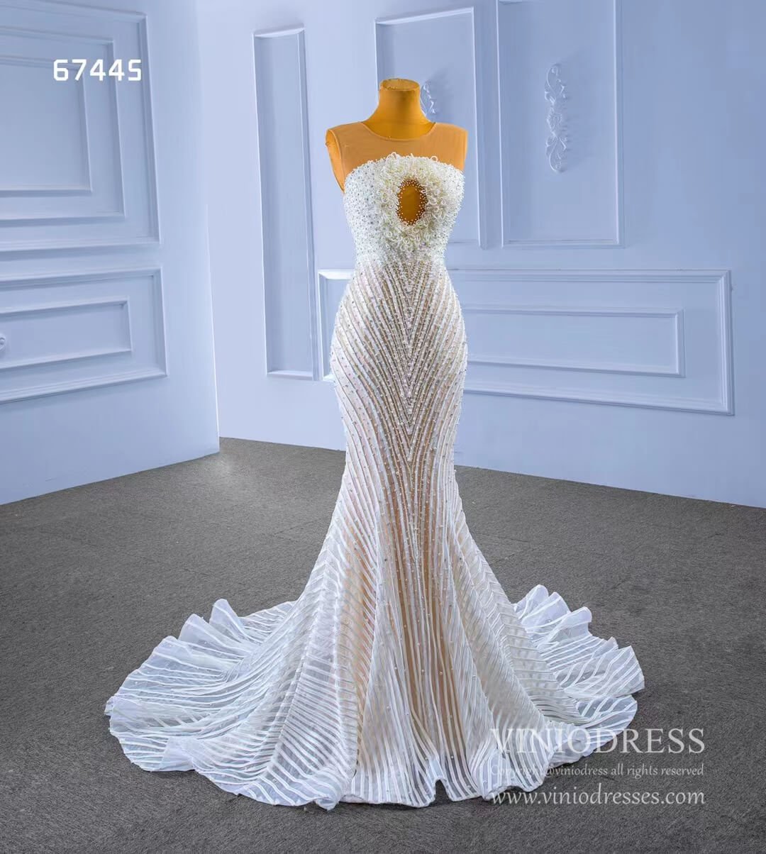 Mermaid Pearl Wedding Dresses Open Back 67445-wedding dresses 2025 -Viniodress-Champagne-Custom Size-