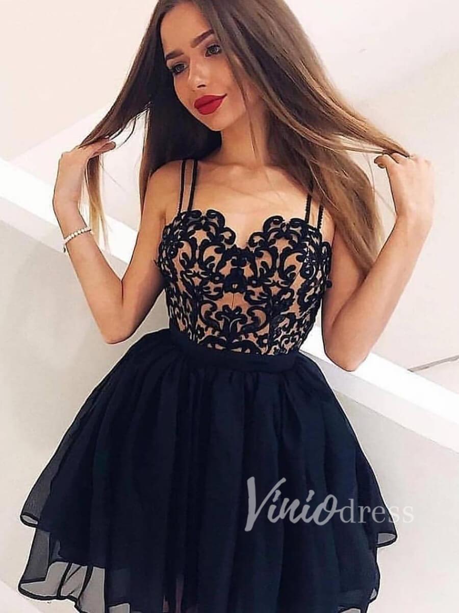 Mini Little Black Homecoming Dresses with Straps SD1106-homecoming dresses-Viniodress-Black-Custom Size-Viniodress