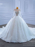 Mock Neck Long Sleeve Wedding Dresses Luxury Bridal Gowns 67333 Viniodress