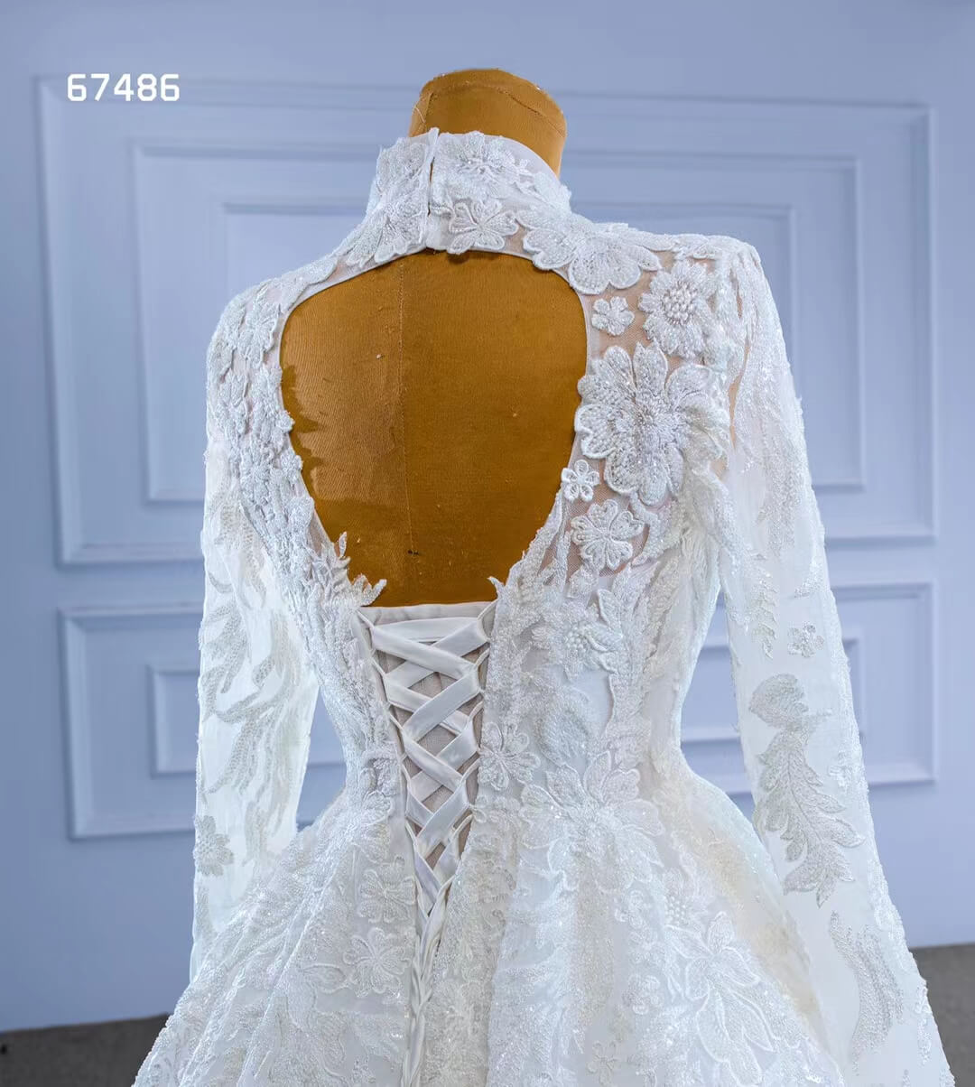 Modest High Neck Wedding Dress with Long Sleeves 67486-wedding dresses 2025 -Viniodress-Ivory-Custom Size-