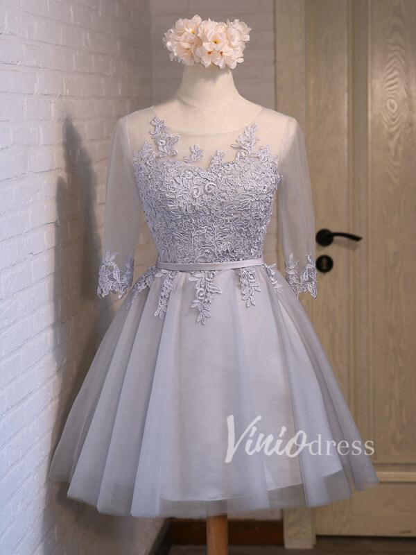 Modest Lace Homecoming Dresses with Sleeves SD1032-homecoming dresses-Viniodress-Silver-Custom Size-Viniodress