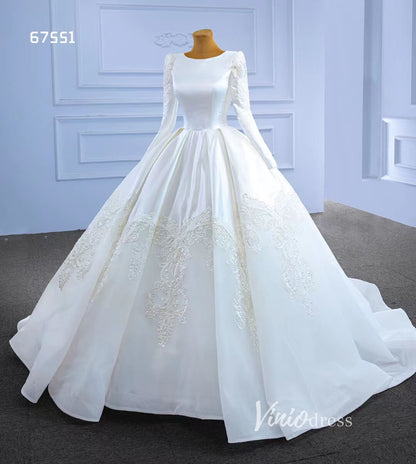 Modest Wedding Dresses Long Sleeve Ball Gown 67551-wedding dresses 2025 -Viniodress-Ivory-Custom Size-