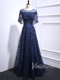 Navy Blue Lace Mother of the Bride Dresses with Sleeves FD1520
