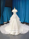 Off Shoulder Satin Wedding Dresses with Cathedral Train VW1149
