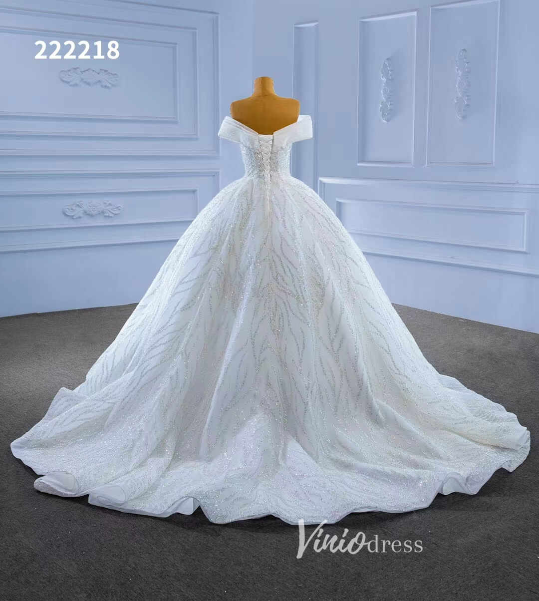 Off the Shoulder Ball Gown Wedding Dresses 222218-wedding dresses 2025 -Viniodress-Ivory-Custom Size-