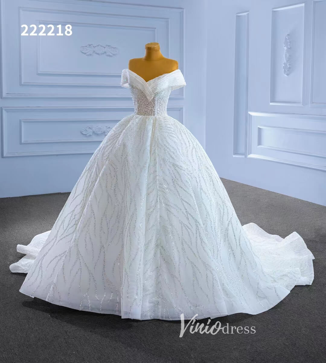 Off the Shoulder Ball Gown Wedding Dresses 222218-wedding dresses 2025 -Viniodress-Ivory-Custom Size-