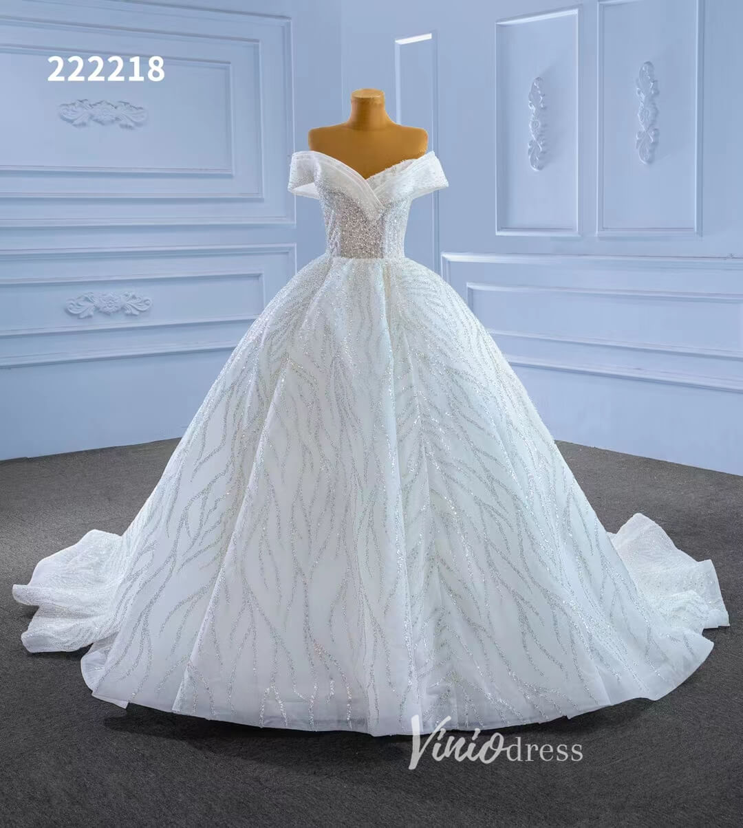 Off the Shoulder Ball Gown Wedding Dresses 222218-wedding dresses 2025 -Viniodress-Ivory-Custom Size-