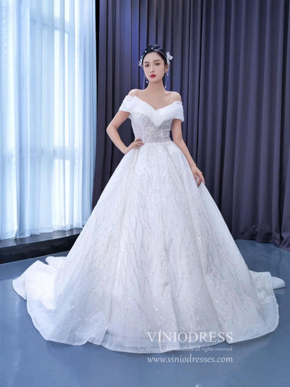 Off the Shoulder Ball Gown Wedding Dresses 222218-wedding dresses 2025 -Viniodress-Ivory-Custom Size-