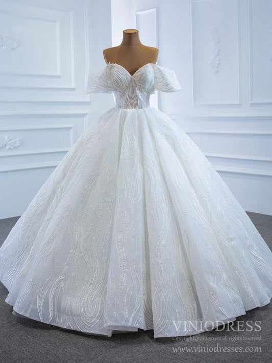 Off the Shoulder Lace Wedding Dresses Princess Ball Gown VW1797-wedding dresses 2025 -Viniodress-As Picture-Custom Size-