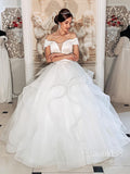 Off the Shoulder Layered Ruffle Ball Gown Wedding Dresses VW1821