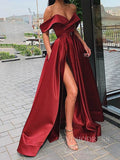 Off the Shoulder Lilac Satin Prom Dresses with Pockets FD1826-prom dresses-Viniodress-Burgundy-Custom Size-Viniodress