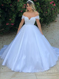 Off the Shoulder Pure White Wedding Dresses Simple Bridal Gown VW1681