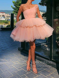 One Shoulder Blush Pink Homecoming Dresses Pleated Tulle Tutu Dress SD1241