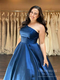 One Shoulder Long Satin Prom Dresses with Pockets FD2535