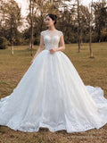 Open Back Cap Sleeve Lace Wedding Dresses Ball Gowns VW1752