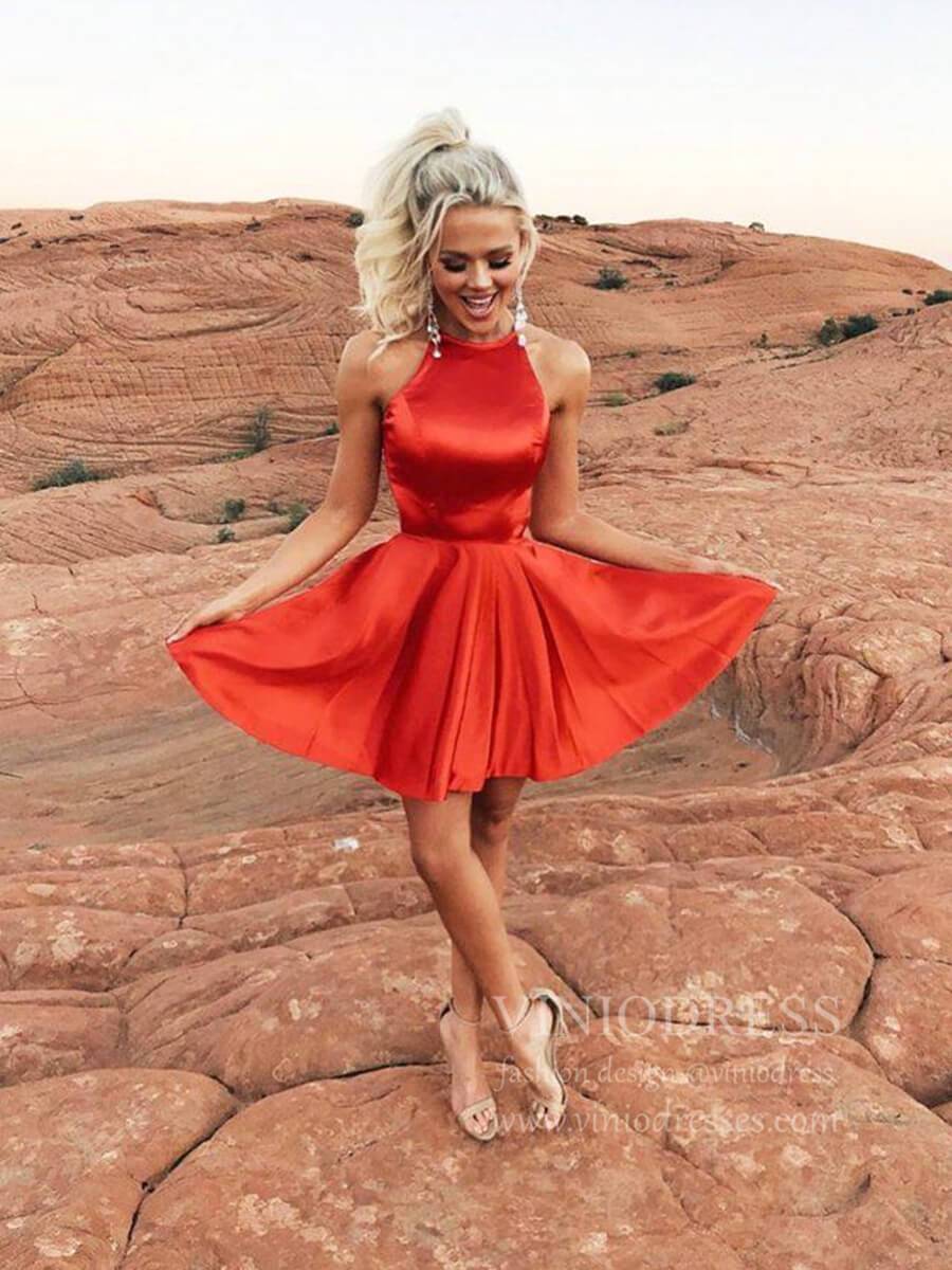 Open Back Cheap Red Satin Homecoming Dresses with Pockets SD1286-homecoming dresses-Viniodress-Red-Custom Size-Viniodress