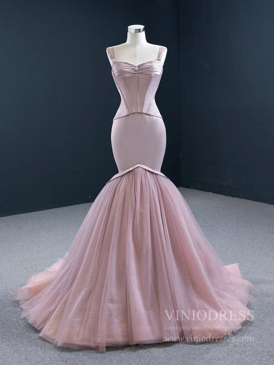 Pale Move Mermaid Prom Dresses Wide Strap Wedding Dress FD2423-wedding dresses-Viniodress-Pale Mauve-Custom Size-Viniodress